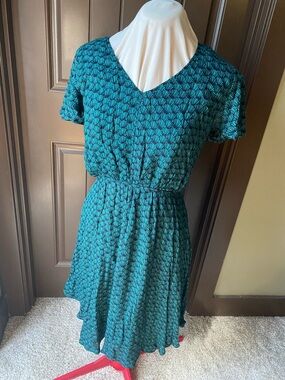 Merona Teal Patterned V-Neck Short Dress